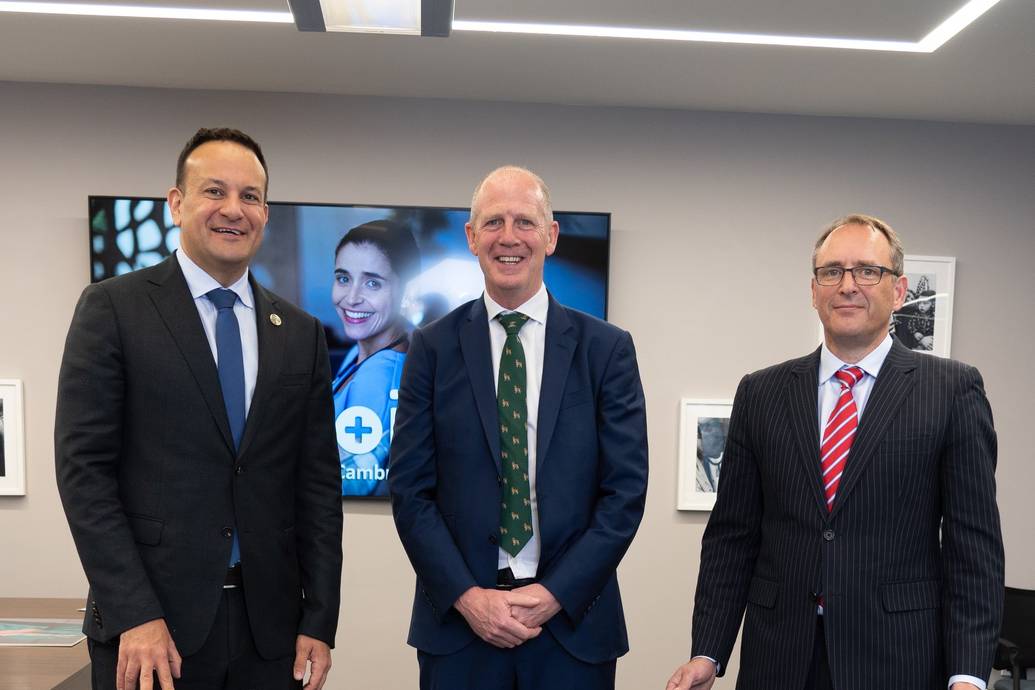 Táinaiste Leo Varadkar, Dr. Tom O'Callaghan and Brendan Webb at the opening of the new iheed headquarters in Sandyford, Dublin.